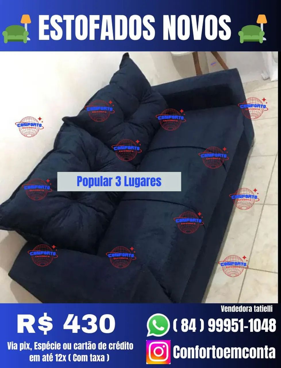 Sofá Popular 3 e 4 lugares novo - R$400 - Foto 3