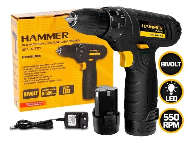 Parafusadeira Furadeira Profissional Hammer 12V Bateria Bivolt com Garantia