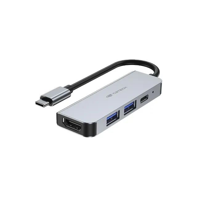 Hub USB-C HDMI 4 Portas C3Tech HU-D50GY 4 em 1 (USB3.0/USB2.0/HDMI 4K/USB-C100W) - WZetta
