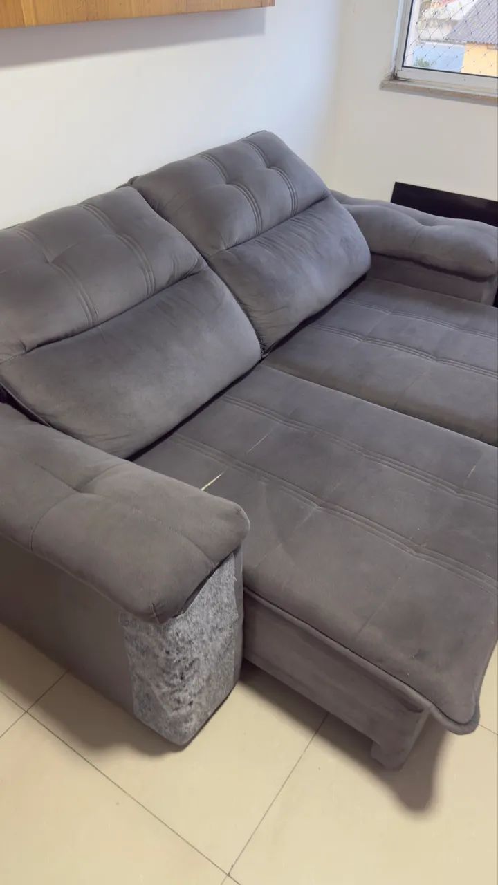 2-Meter Gray Retractable/Reclining Sofa in Suede Velut Fabric65566225339778124