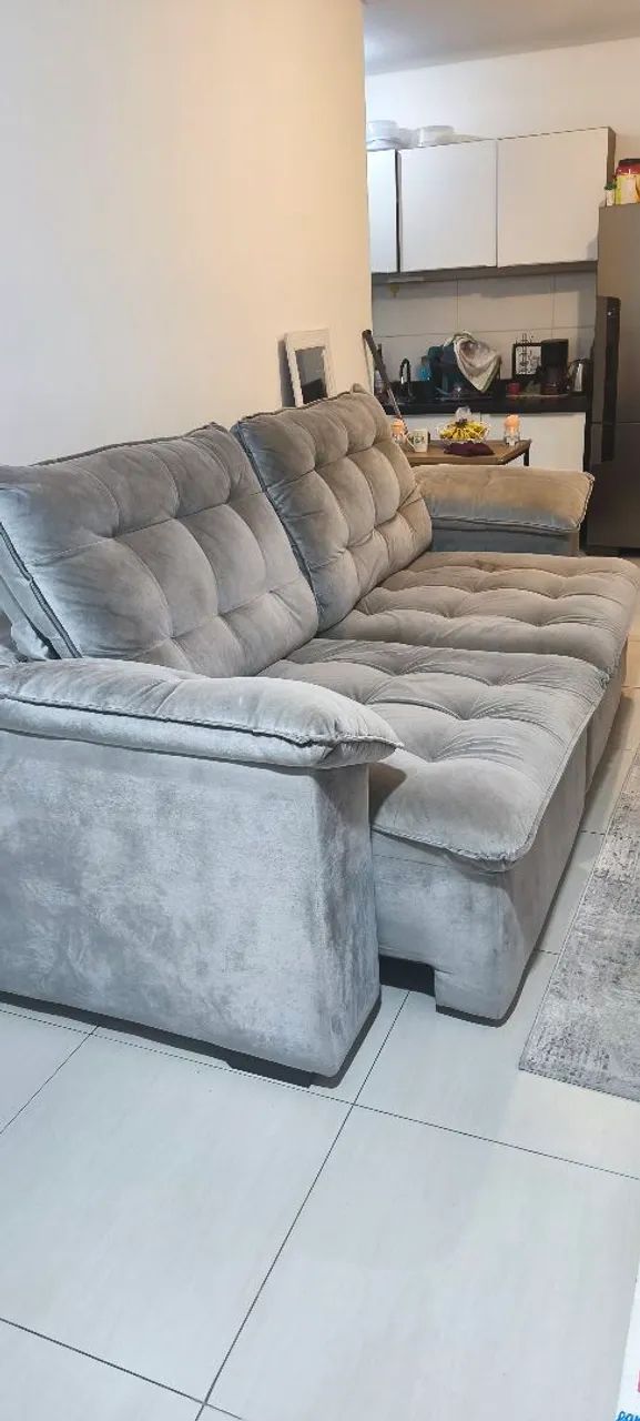 Sofá retrátil suede de 2,60