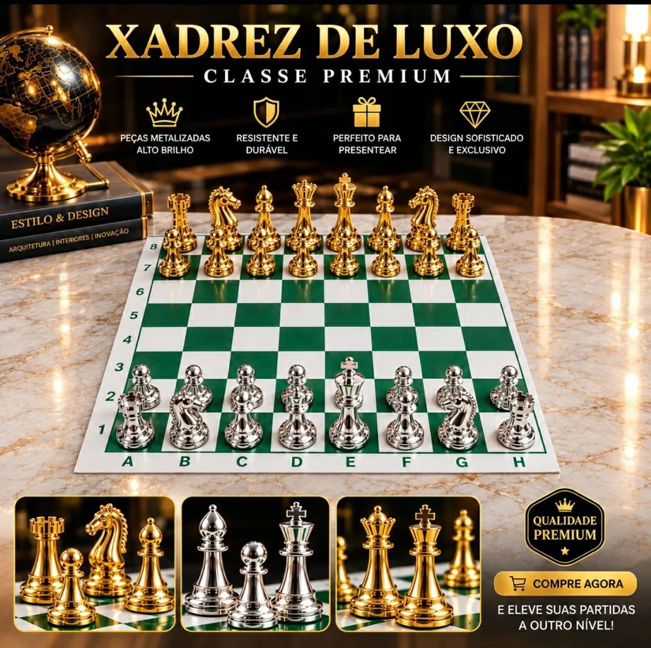 XADREZ OURO E PRATA - Foto 2