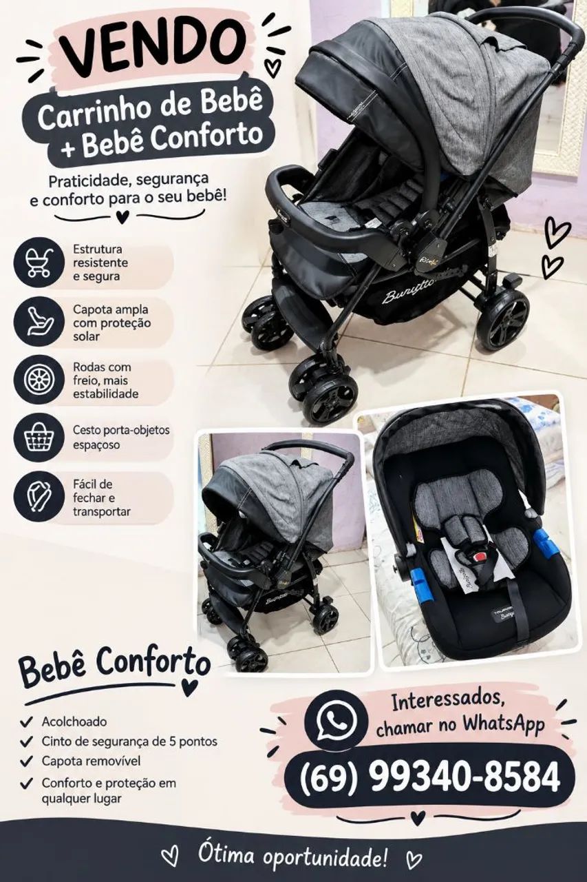 Combo- Carrinho mais bebê conforto 