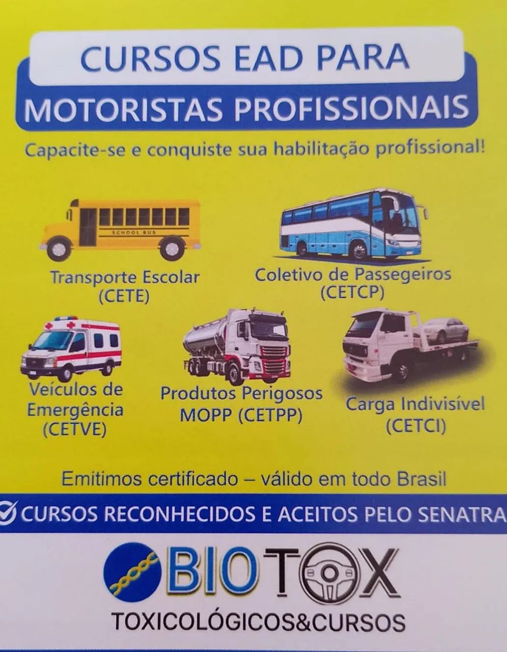 Exames toxicológico e vistoria e cnh