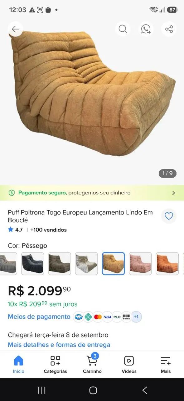 Poltrona estilo Togo em boucle  - Foto 2