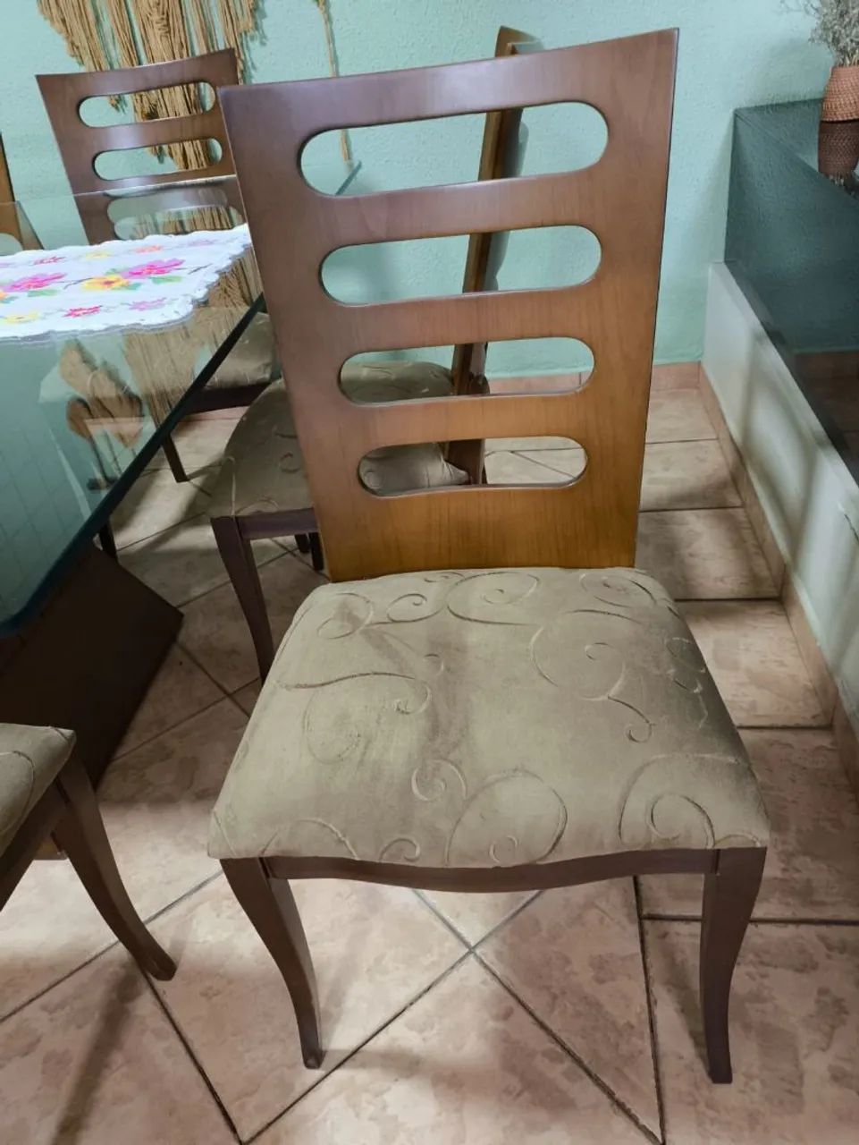 Mesa de jantar, 8 lugares com tampão de vidro. - Foto 3