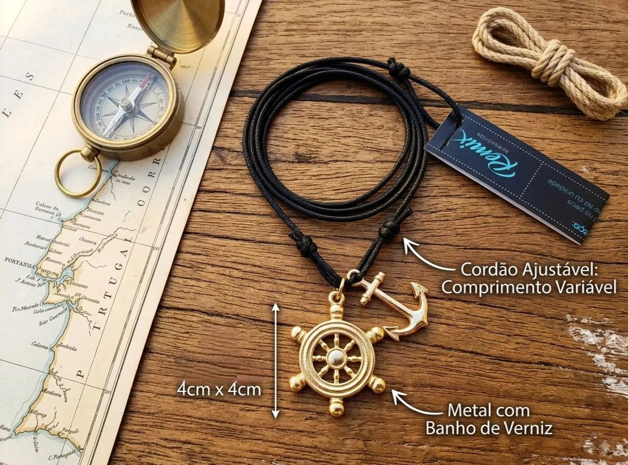 Colar Cordão Ajustável + Pulseira de Couro - Foto 2