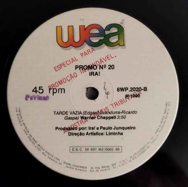 Vinil 12" Single Ira! - Tarde Vazia (Promo 1990) Rock Nacional - Foto 6