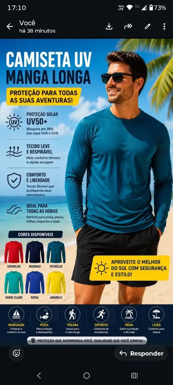 Blusas camisetas proteção UV manga longa  - Foto 5