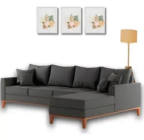 Sofá 4 lugares beny com chaise esquerda ou direito linho cru - Foto 4
