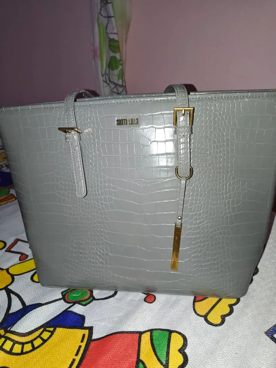 Bolsa Santa Lolla croco original cinza  - Foto 2