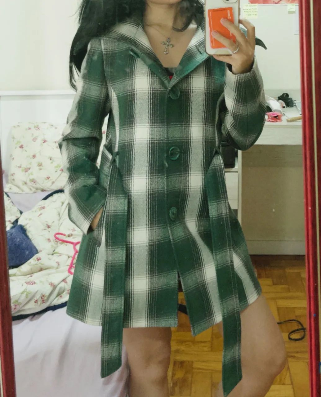 sobretudo quadriculado verde