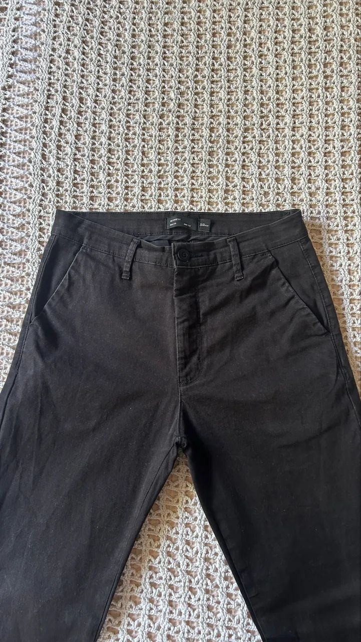 Calça Masculina Request Slim Cropped Sarja Preta Tam. 38 - Foto 4