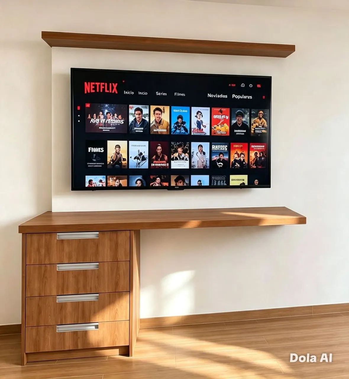 Módulo bancada e gavetas com painel de TV