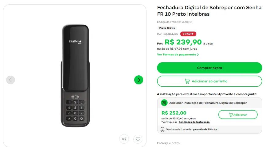 Fechadura Digital de Sobrepor com Senha FR 10 Preto Intelbras - Foto 2