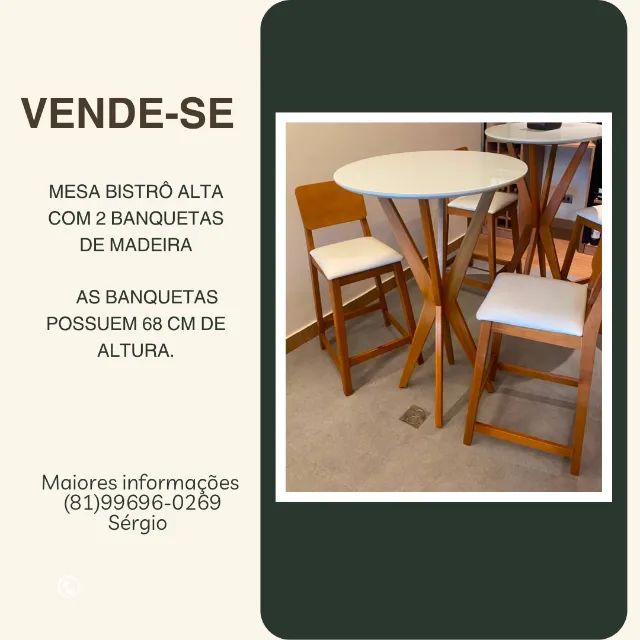 Linda Mesa Bistrô Alta com 2 Banquetas de Madeira