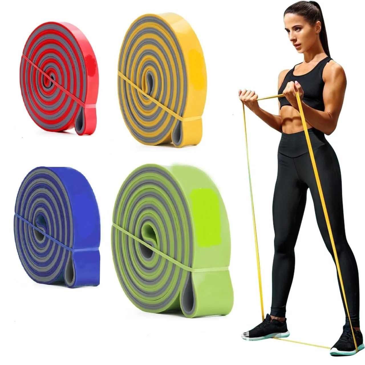 Kit de 4 Elásticos e 6 Acessórios para Exercícios Físicos 