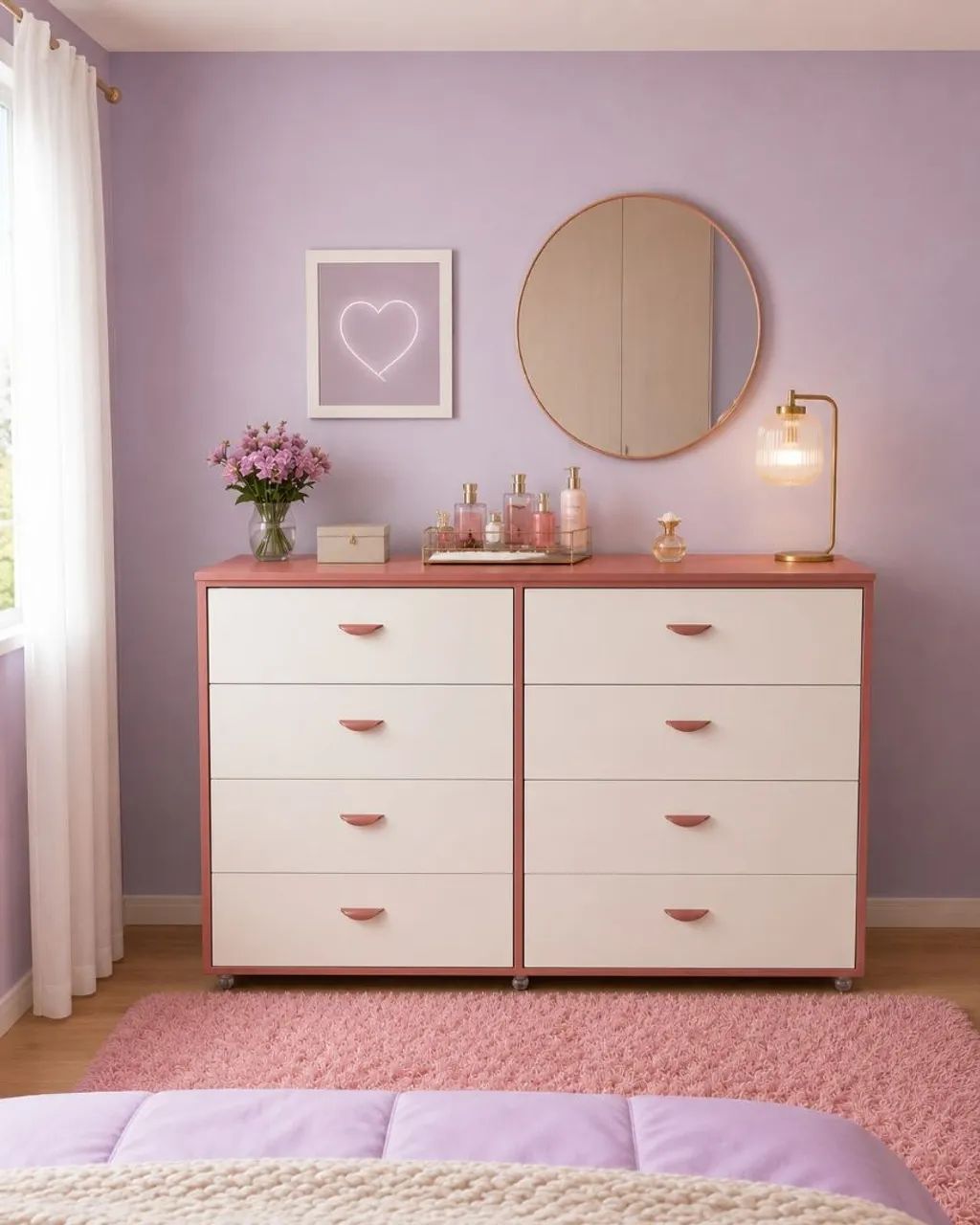 Cômodas 8 gavetas ,rodinhas no mdf rose 