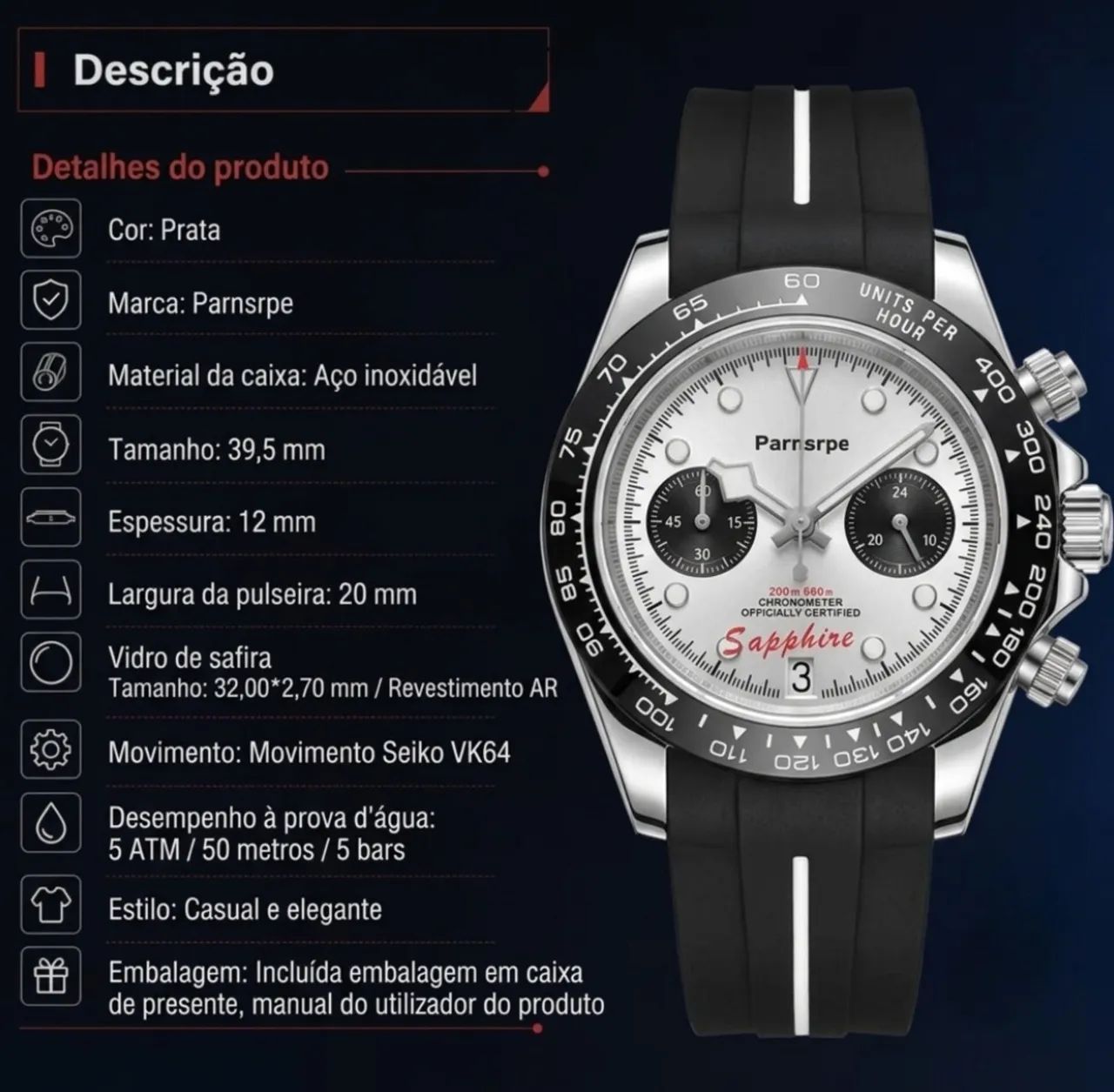 Relógio Parnsrpe estilo PANDA  - Foto 2