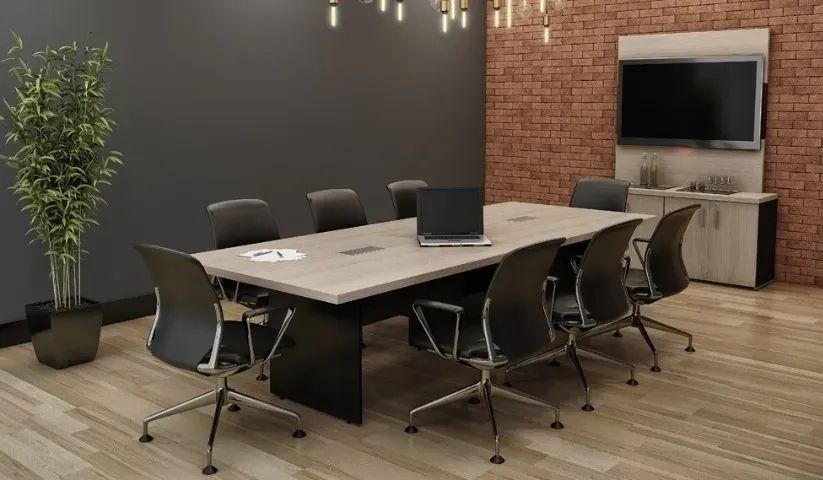MESA REUNIÃO RETANGULAR 2,00 X 90 + 6 CADEIRAS ...PRONTA ENTREGA!!!