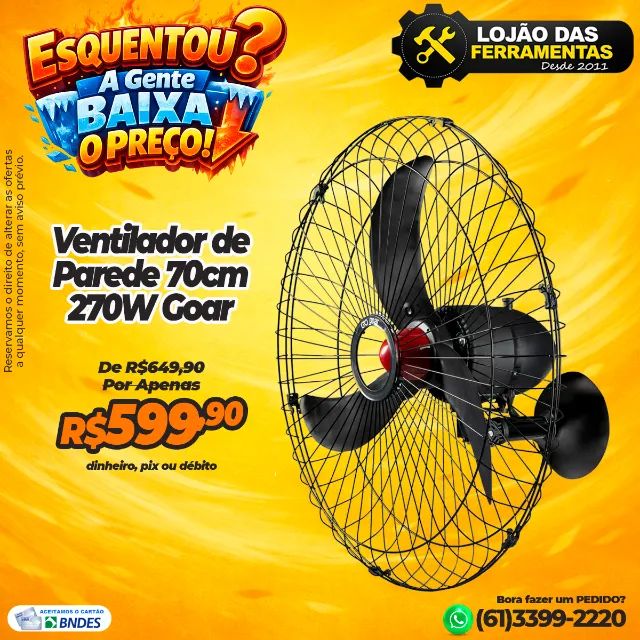 Ventilador de Parede 70cm Goar