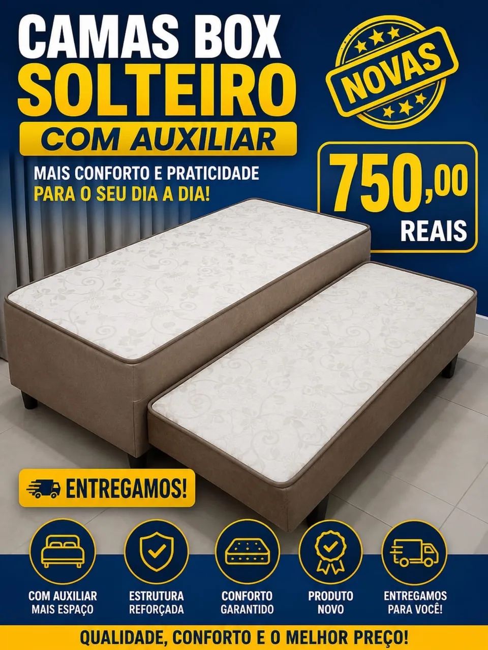 CAMAS SOLTEIRO AUXILIAR NOVAS 