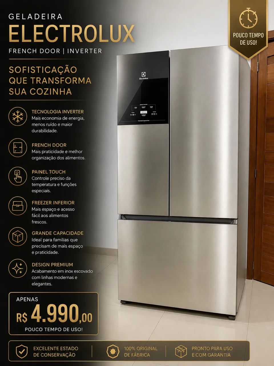 Electrolux 3-Door Stainless Steel Inverse Refrigerator