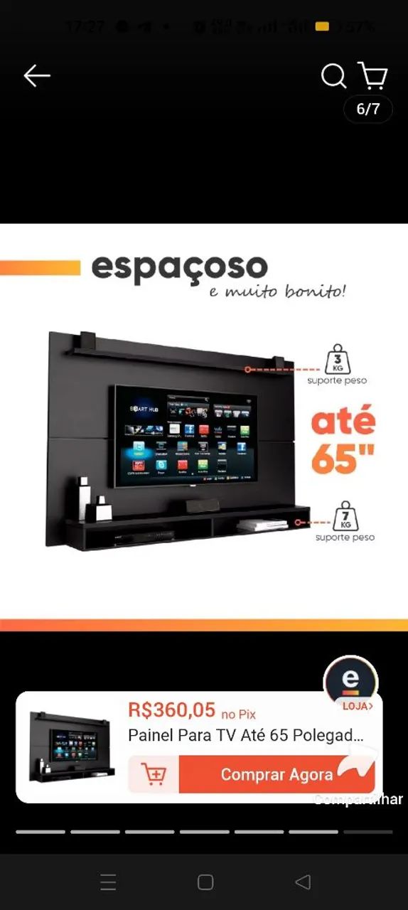 Confira Painel Para TV Até 65 Polegadas liso sem prateleiras RS 250 aceito oferta - Foto 2