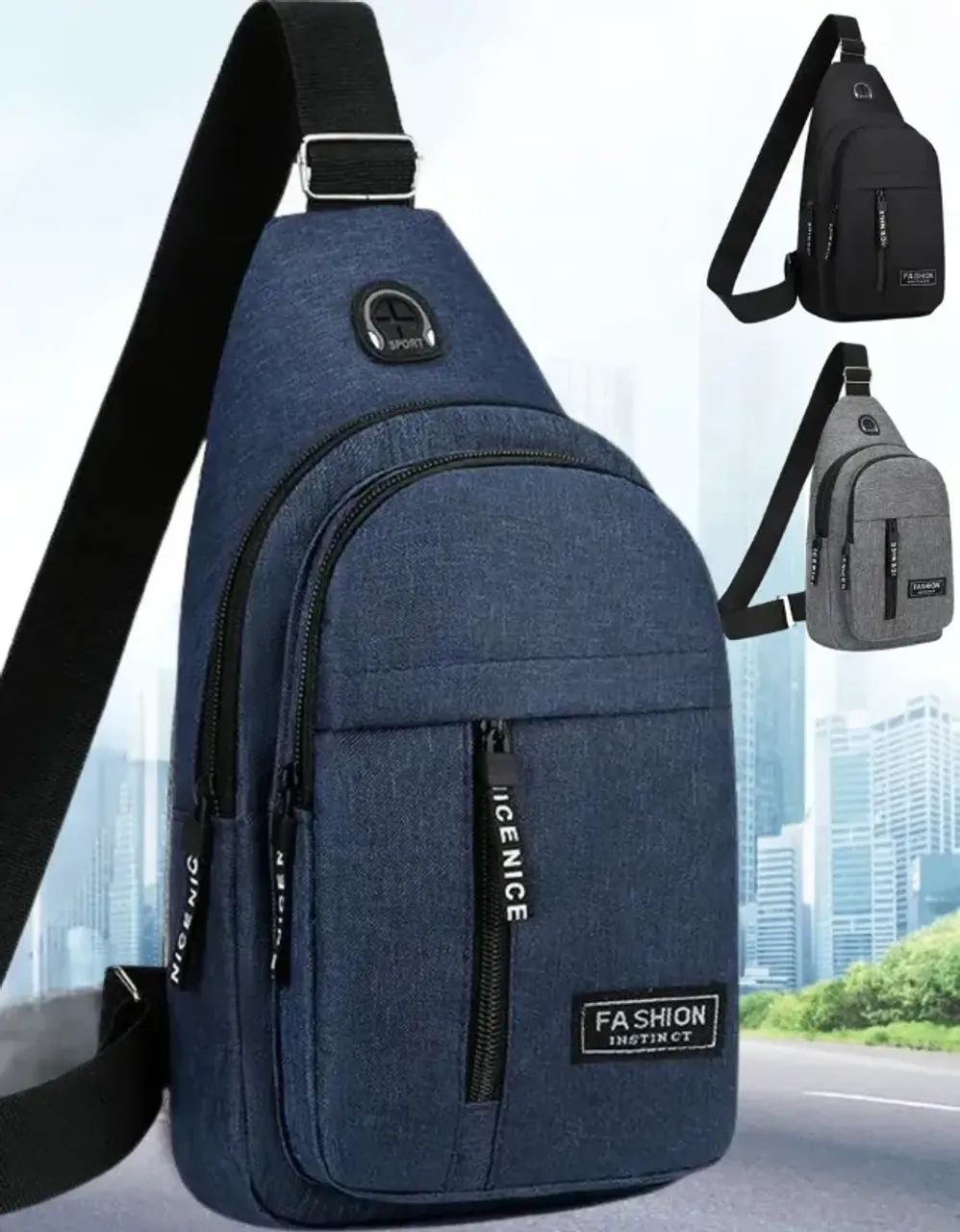 bolsa de peito azul estilo shoulder bag com alça transversal ajustável - Foto 5