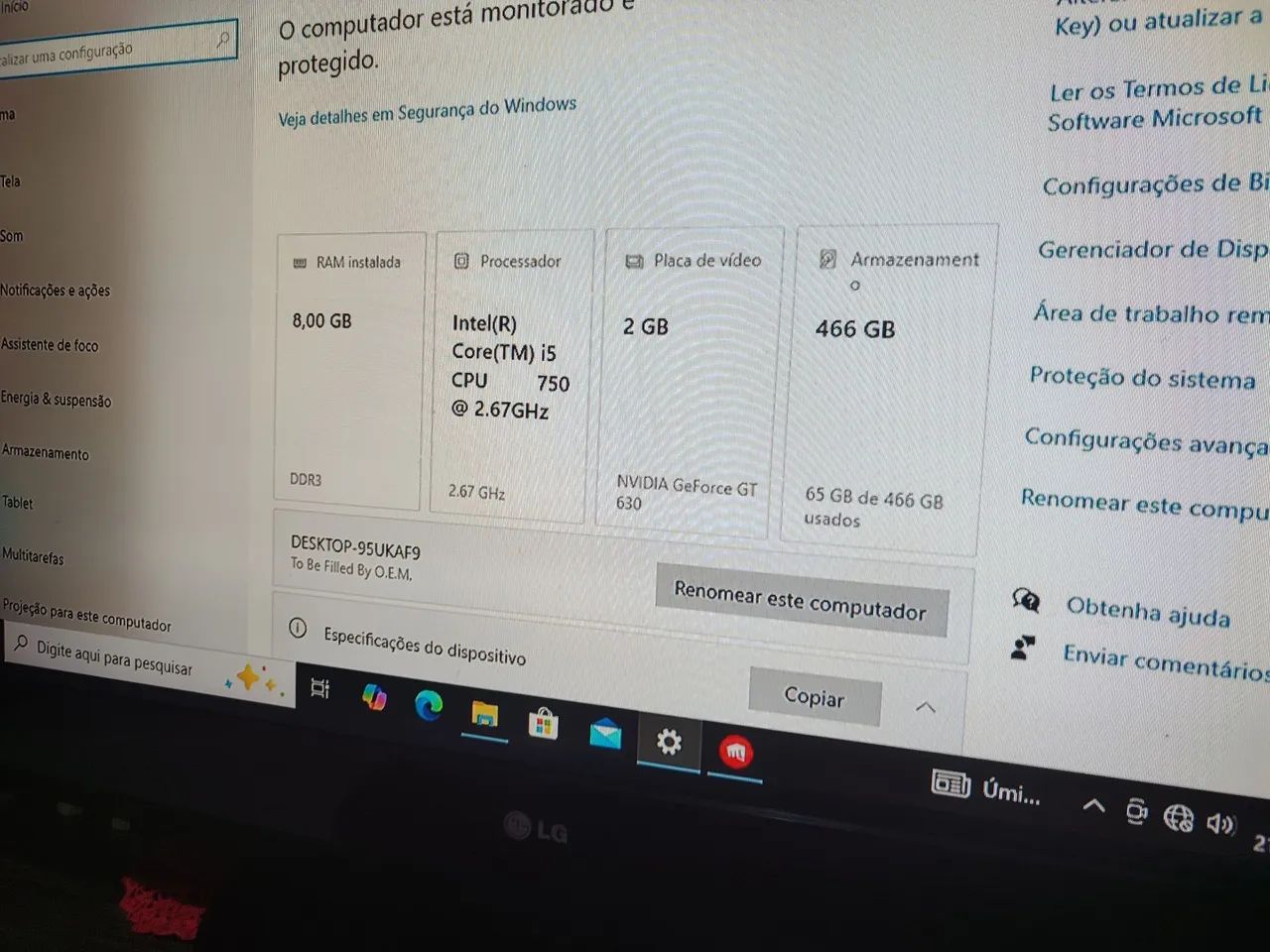 Vendo CPU i5 8g de memória 