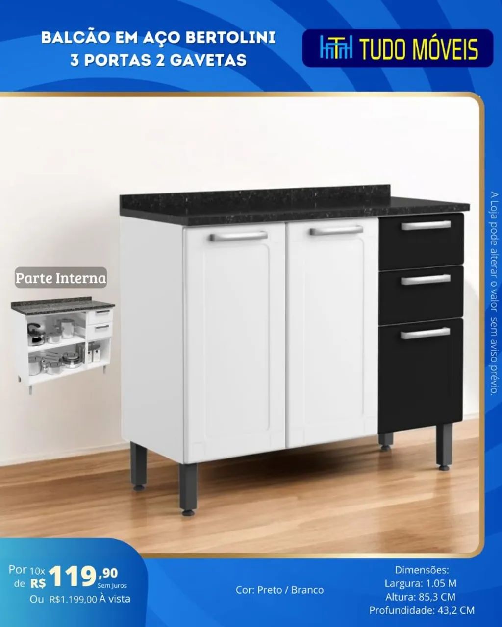 Balcão De Aço 3 Portas e 2 Gavetas  - Foto 2