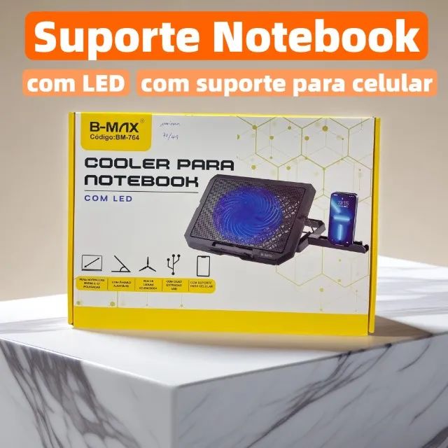 COOLER P/ NOTEBOOK C/LED E SUPORTE DE CELULAR BMAX764