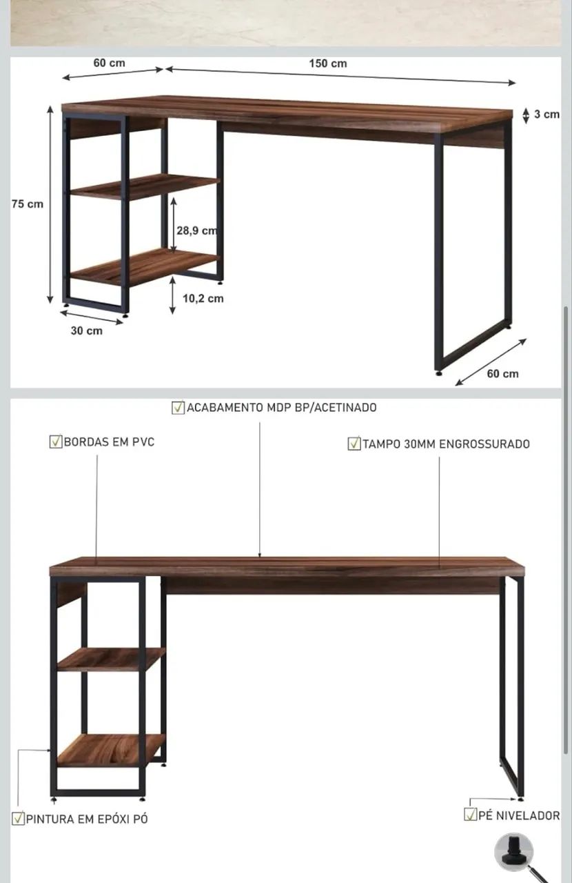 2 escrivaninhas/mesas estilo Industrial marrom preto 150cm - Foto 2