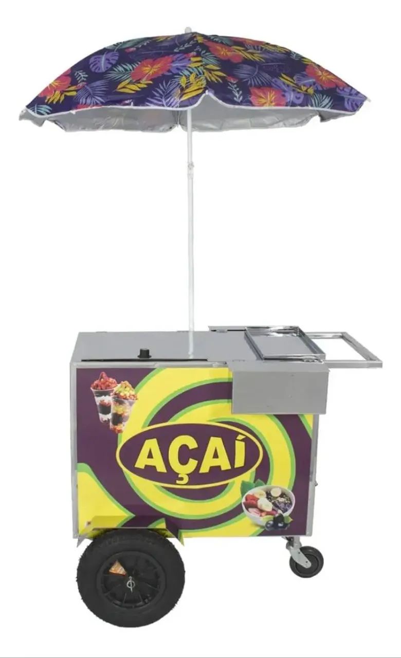 Carrinho de Açaí Inox C/ Adesivo E rodas E Guarda Sol  - Foto 2