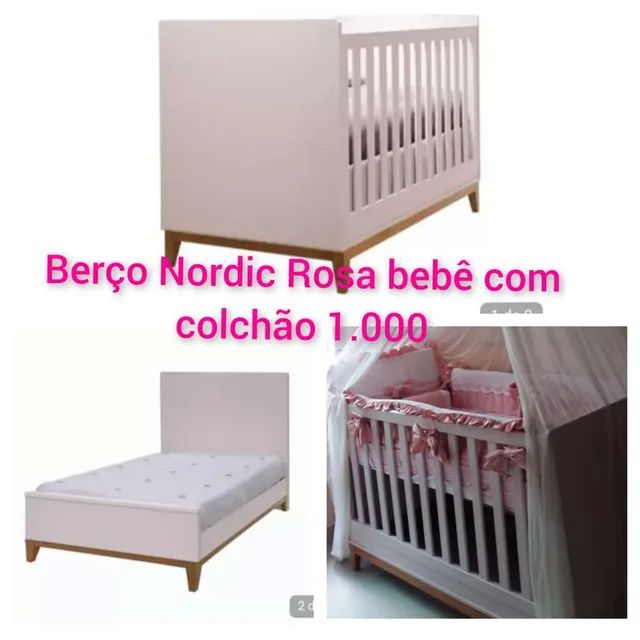 Berço Puppi Mobile rosé com colchão  - Foto 2
