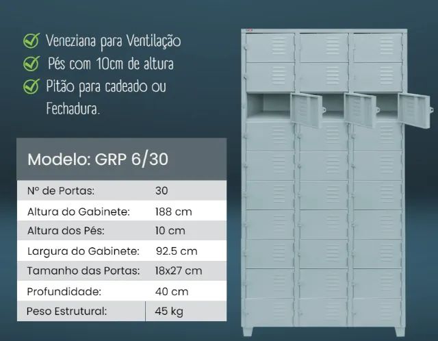 Armário de Aço 30 Portas Mini - GRP6/30