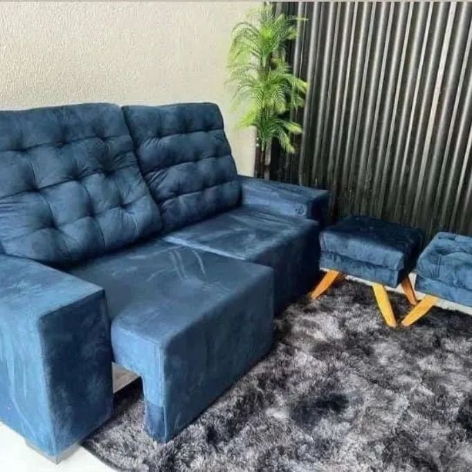 Sofá Retrátil 3 Lugares Azul - Novo