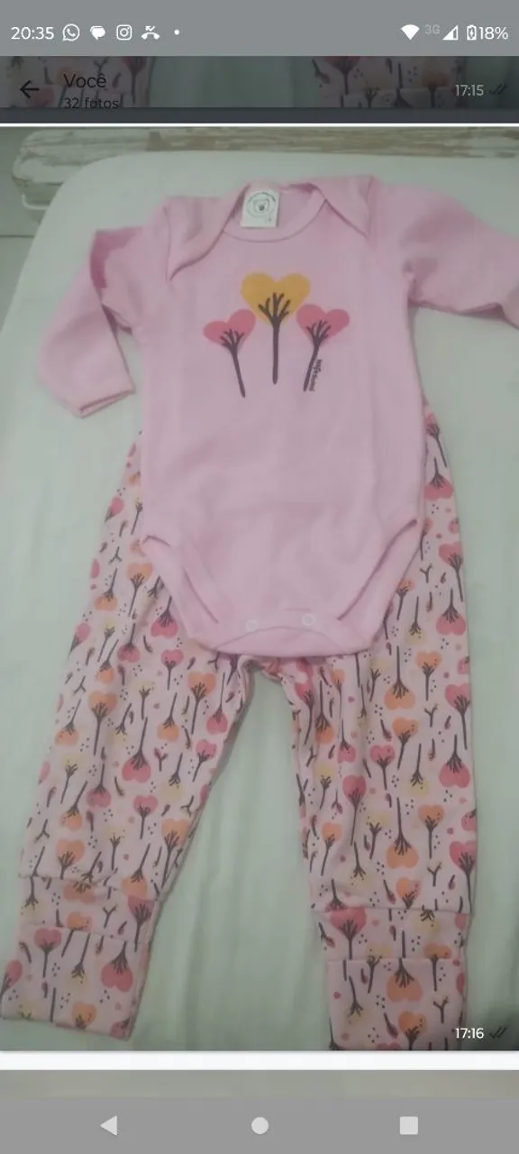 Conjunto Body e Calça Infantil Rosa com Estampa Floral 25 reais cada