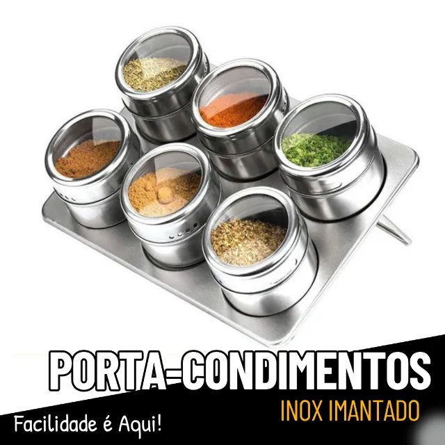  Porta Condimento Inox Magnético - 6 Potes com Imã - CS138