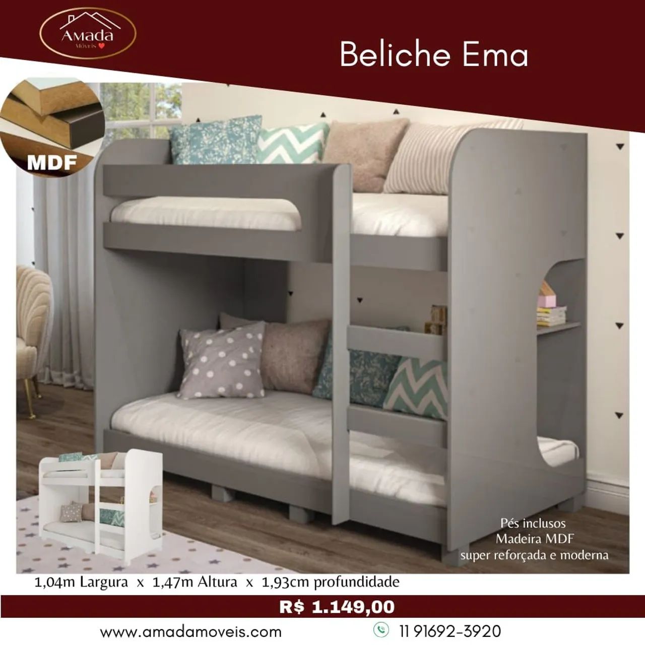 Beliche Ema - Madeira MDF - Super reforçada e moderna - entrega em 3 Dias 