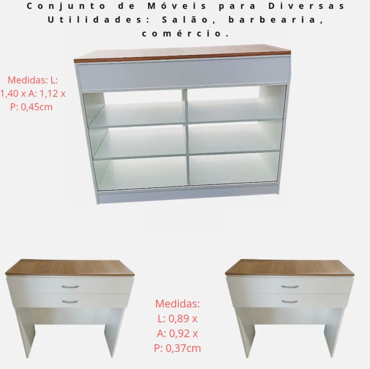 Conjunto de Móveis para Comércio - 1 Vitrine e 2 Aparadores Perfeito Estado de conservação