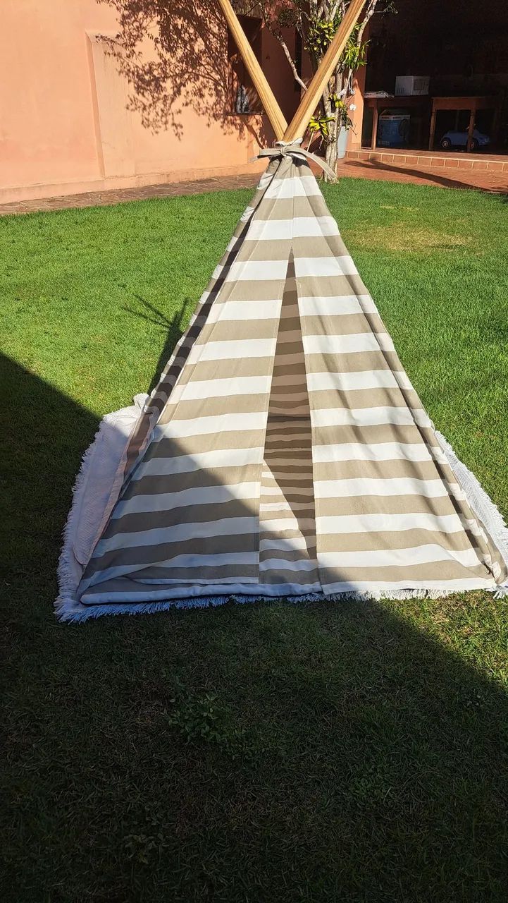 Tenda Infantil Tipi listrada Bege e Branco - Foto 6