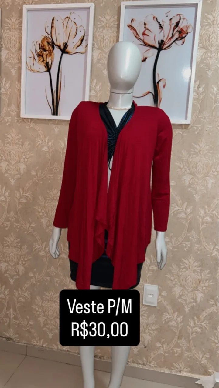 Cardigan Vermelho Feminino P/M - R$30,00