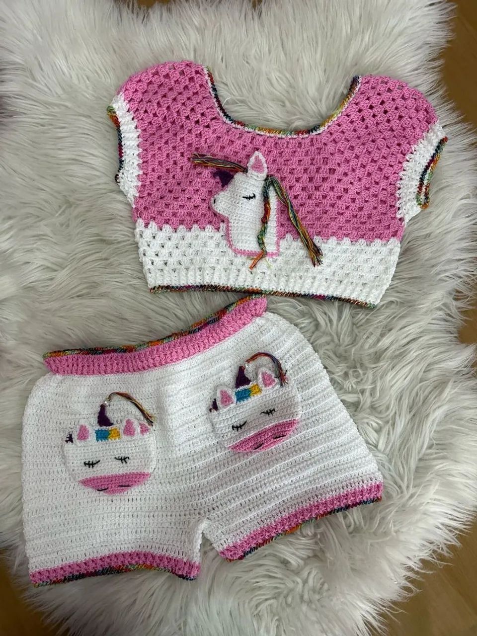 Conjunto Crochê Bebê Unicórnio - Rosa e Branco, encomendas  - Foto 2