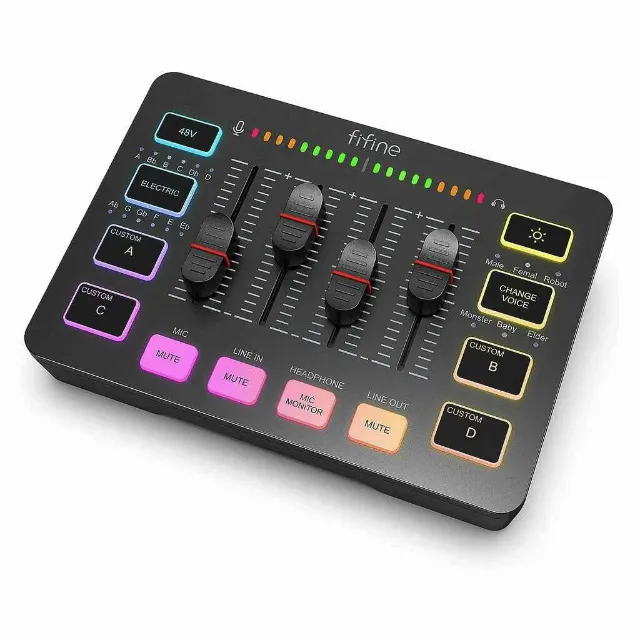 Audio Mixer Fifine SC3 AmpliGame XLR, RGB, 4 Canais, Microfone, 12x 33,75