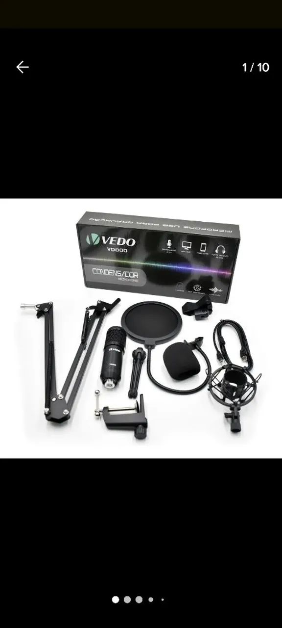 Microfone Condensador VEDO VD800 para Gravação USB