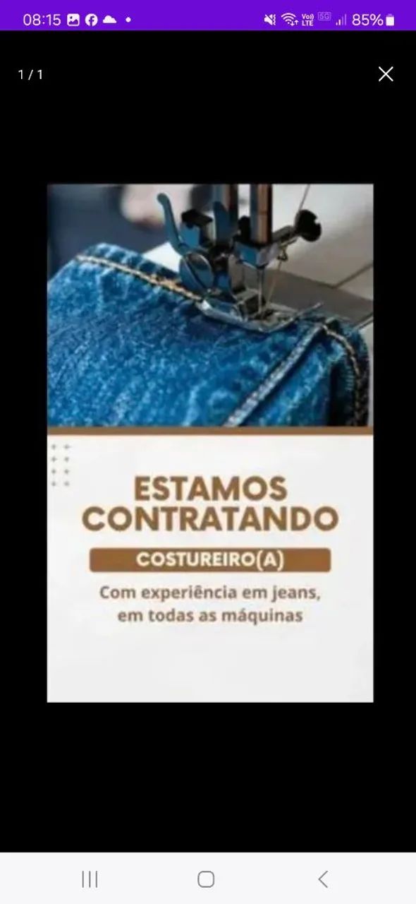 CONTRATAMOS COSTUREIRO(A) EXPERIÊNCIA EM JEANS 