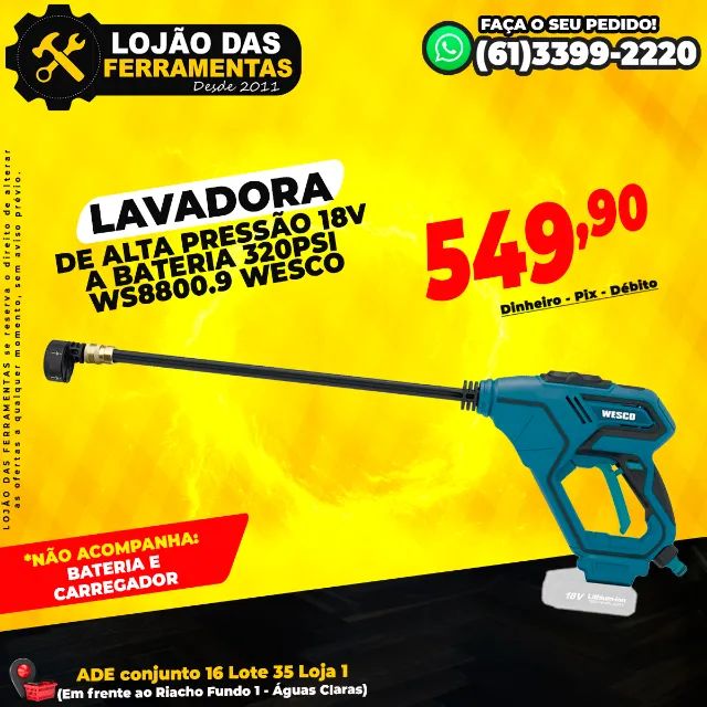 Lavadora de Alta Pressão 18v a Bateria 320Psi Ws8800.9 Wesco