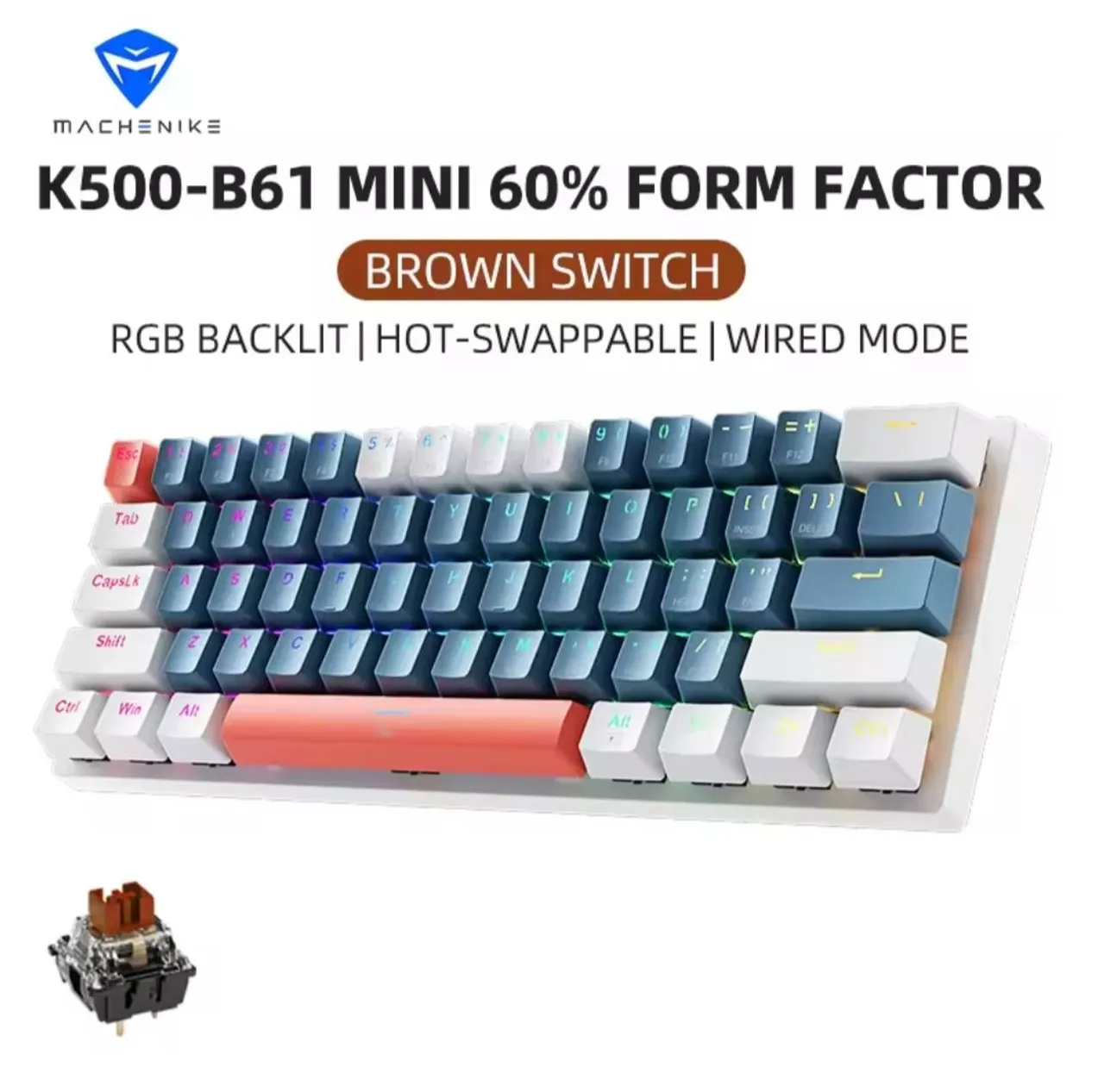 Teclado Mecânico Machenike K500-B61 60% - Switch Brown
