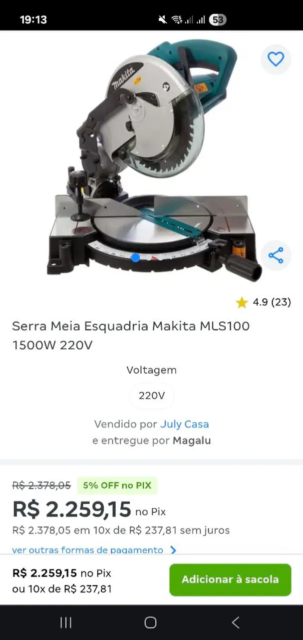 Serra Meia Esquadria Makita MLS100 1500W 220V